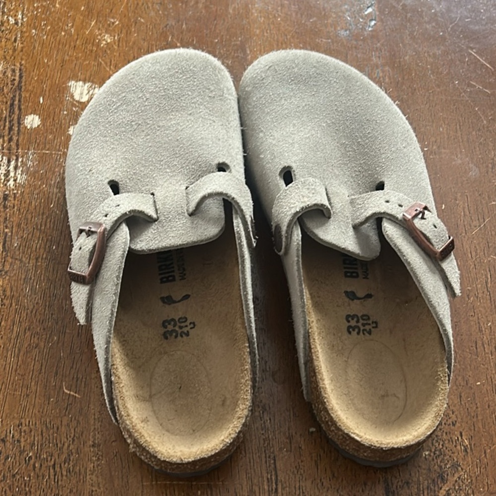 Birkenstock Kids Suede Slippers - Light Gray